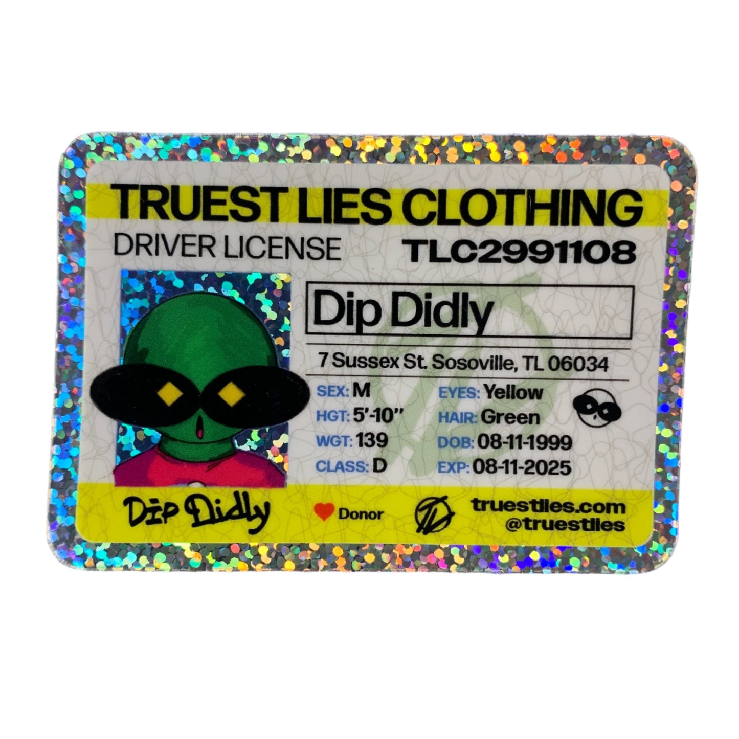 Dips Drivers License Glitter Stickers