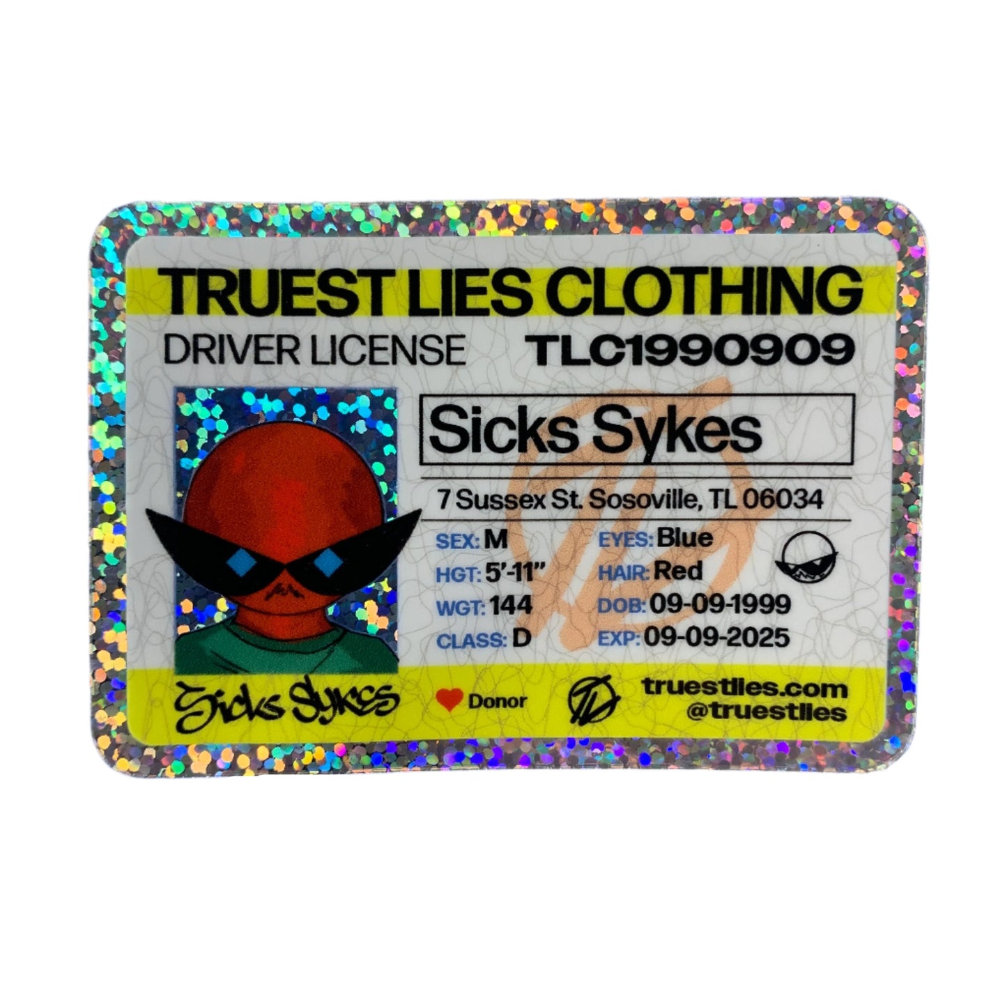 Sicks Drivers License Glitter Stickers